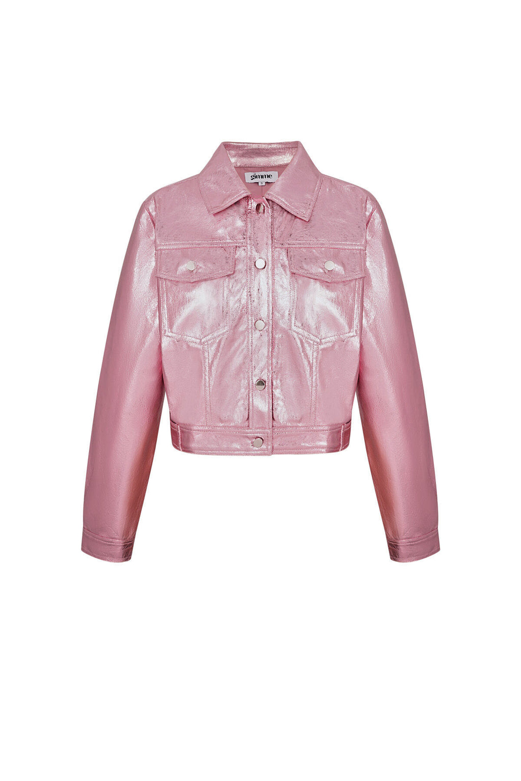 PU Women's Cropped Jacket Shiny Metallic Finish