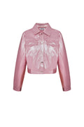 PU Women's Cropped Jacket Shiny Metallic Finish