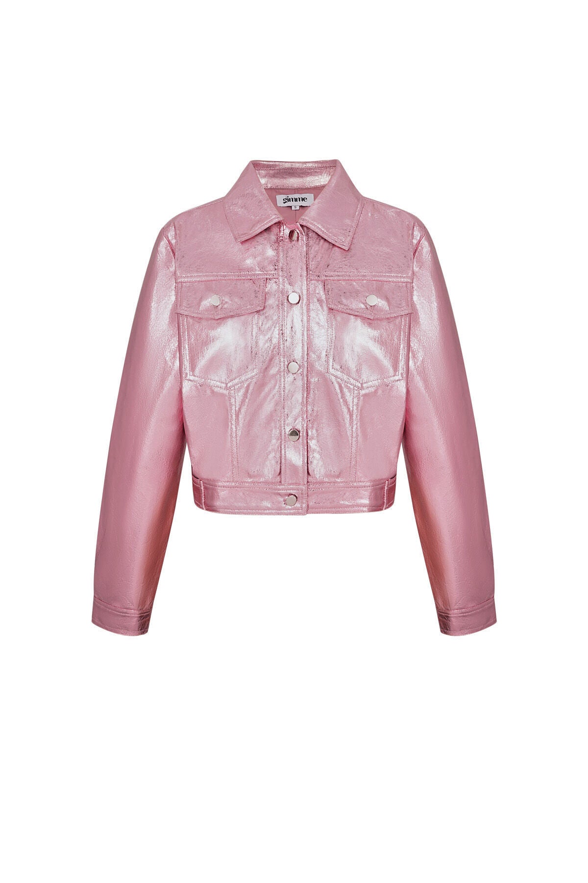 PU Women's Cropped Jacket Shiny Metallic Finish