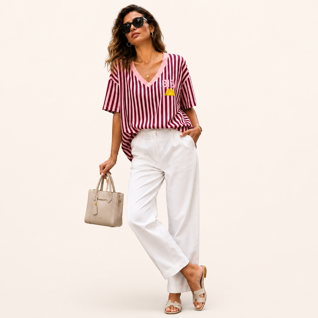 T-shirt Oversize Rayé Ibiza - Col V