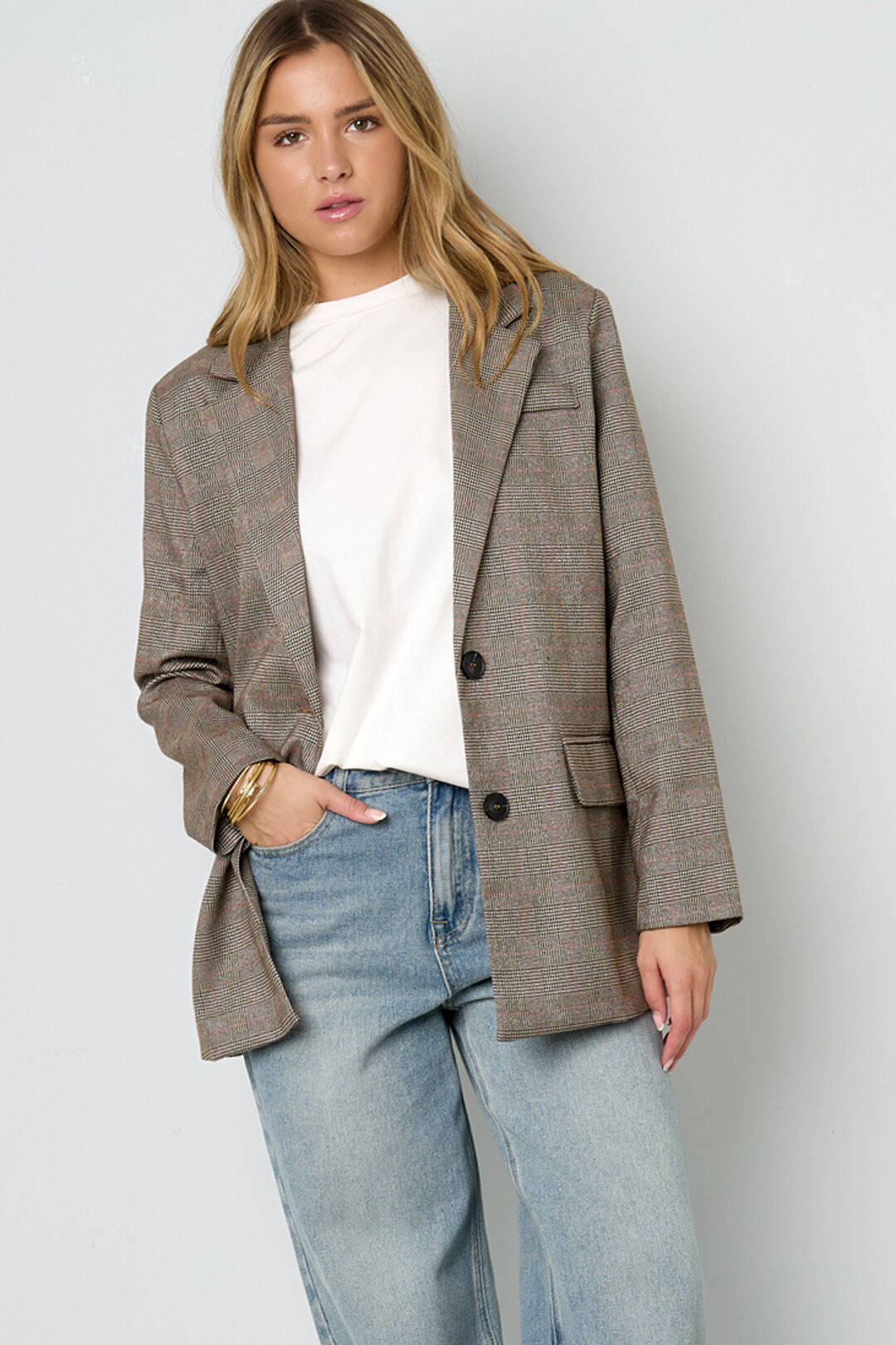 Polyester Fiber Women's Suit Set Conservative Checkered Fall/Winter