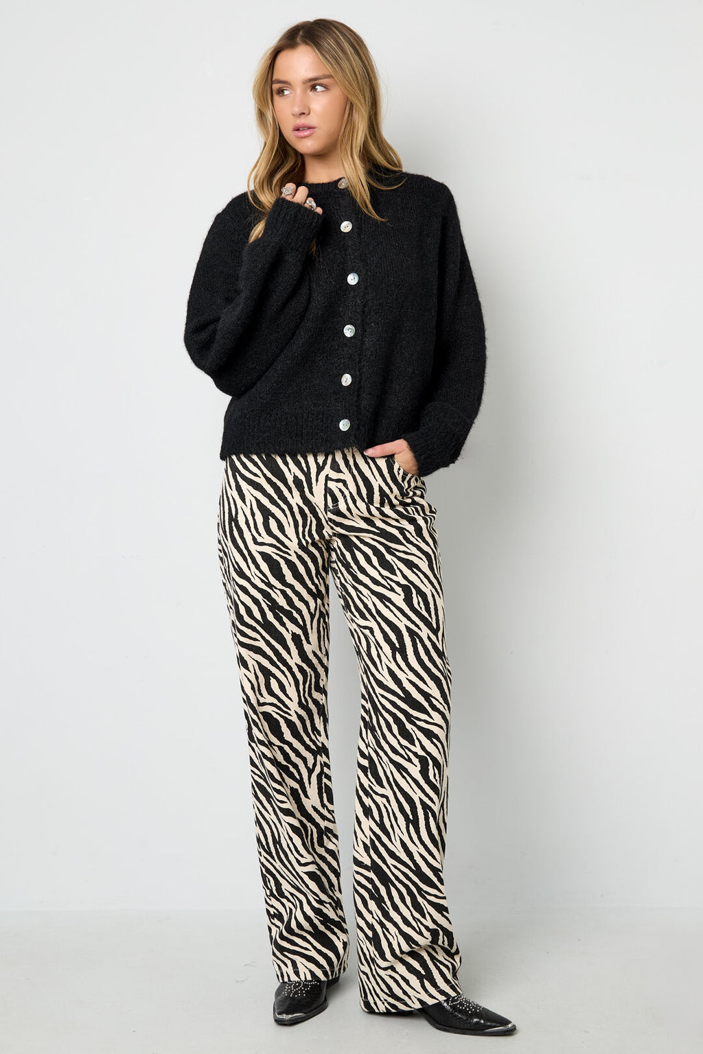 Woven Cotton Women's Straight Leg Pants Casual Zebra Stripes