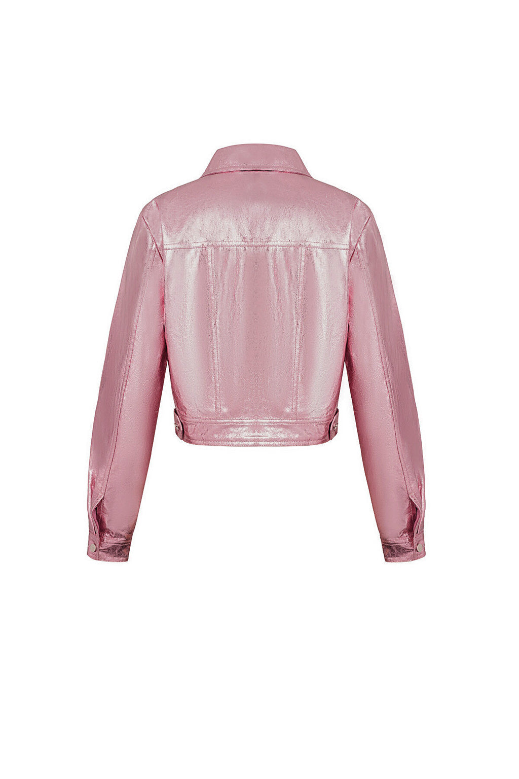 PU Women's Cropped Jacket Shiny Metallic Finish
