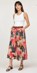 Jupe midi fluide Flora – Beige & Corail