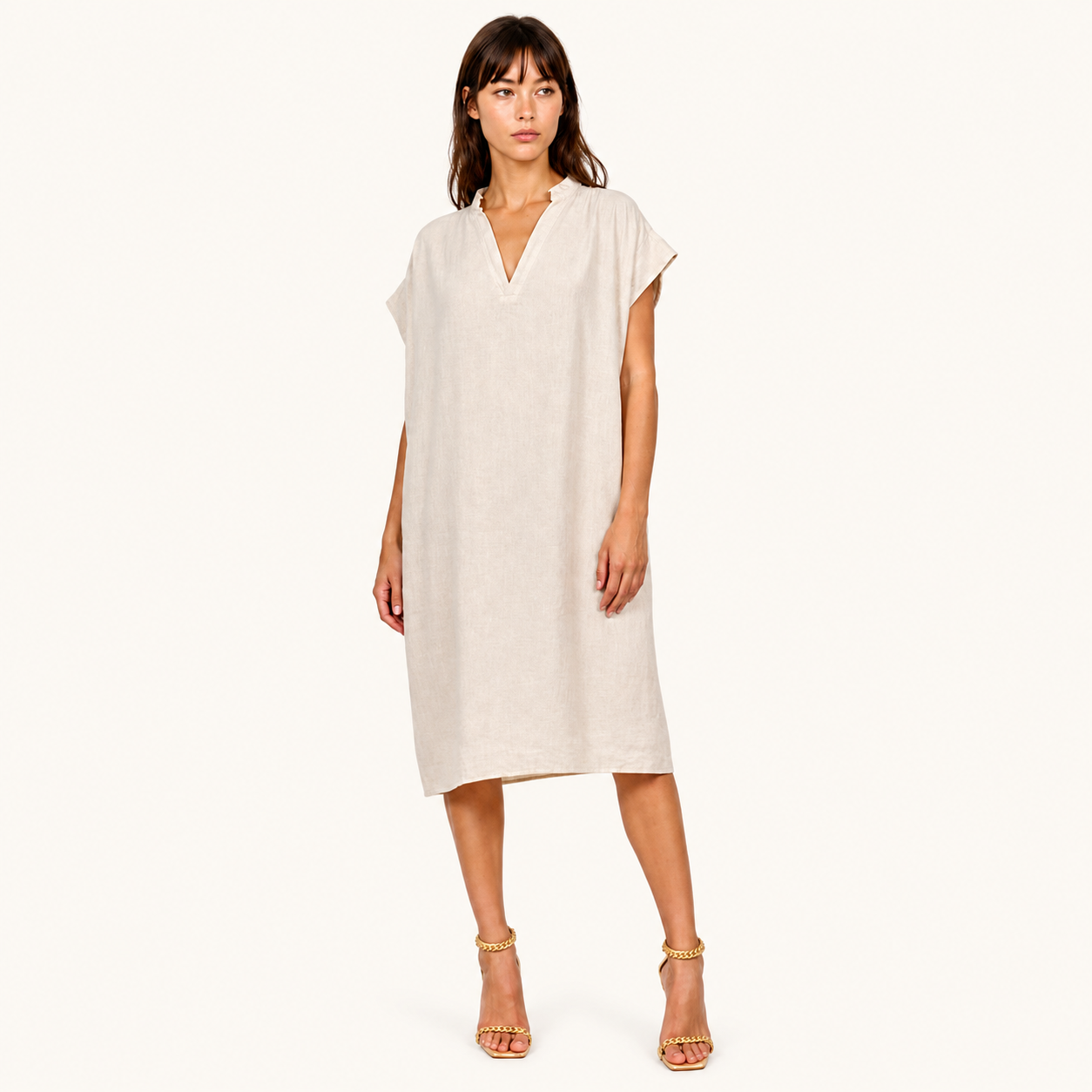 Robe ample en lin beige naturel