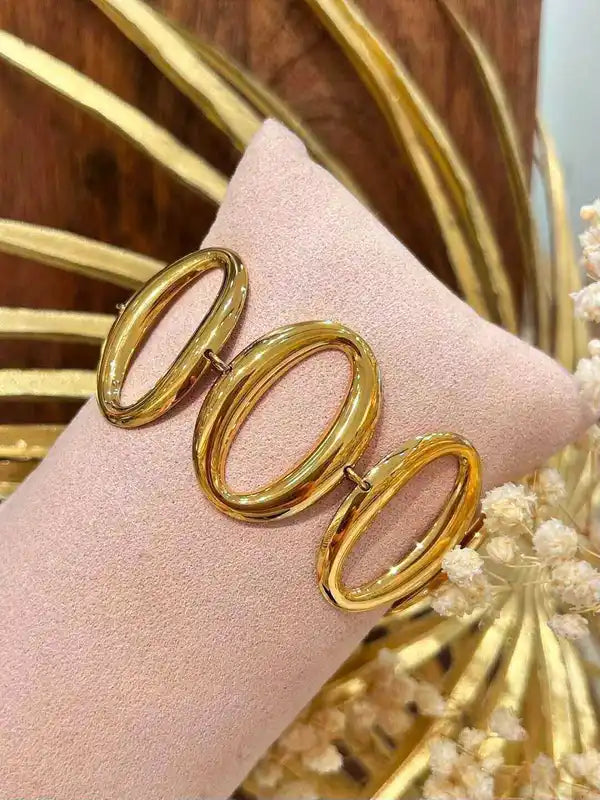 Bracelet jonc ovale doré en acier inoxydable
