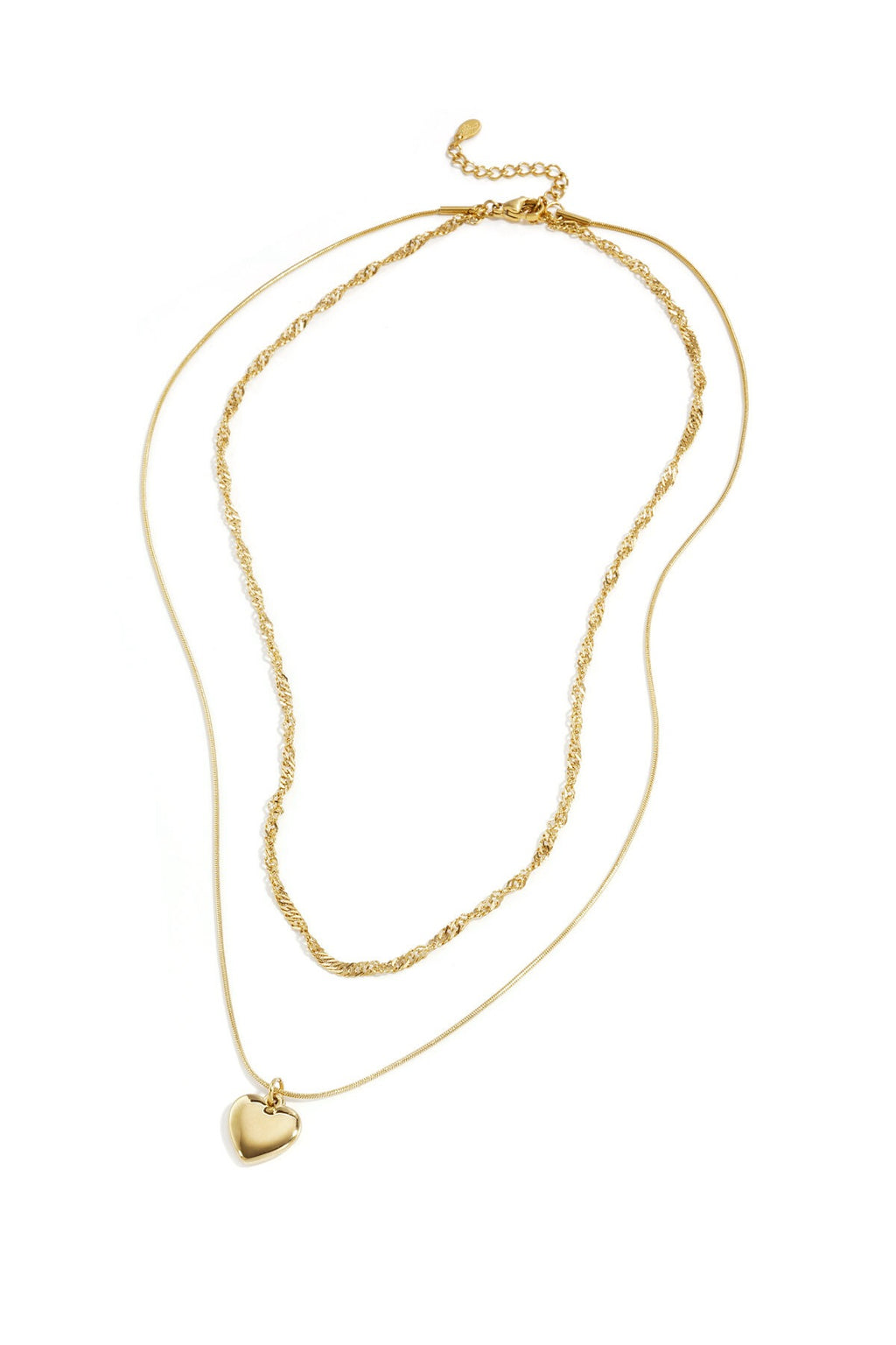 Collier double rang doré avec pendentif cœur en acier inoxydable