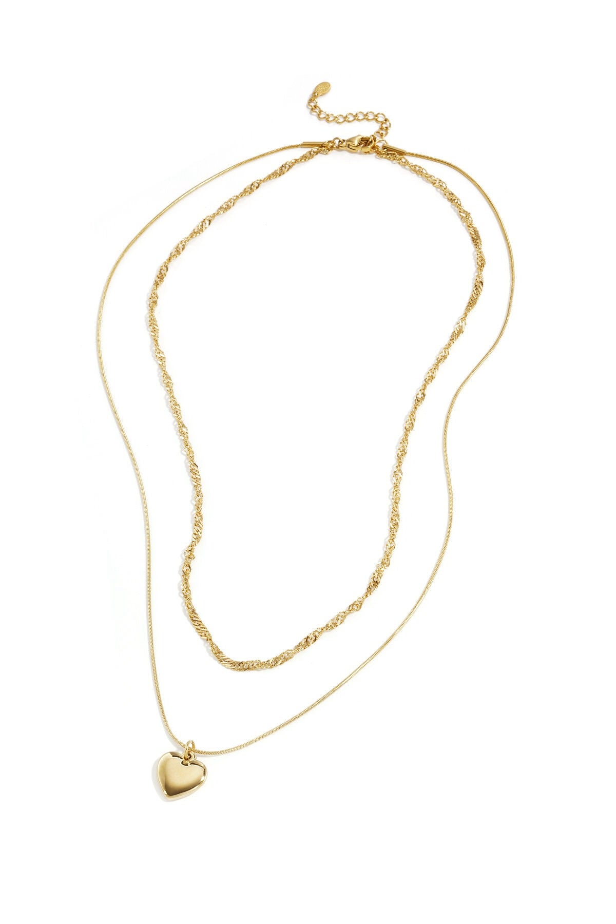 Collier double rang doré avec pendentif cœur en acier inoxydable