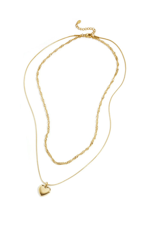 Collier double rang doré avec pendentif cœur en acier inoxydable